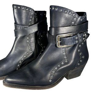 Free People Billy Black Leather Studded Pointed Toe Ankle Boots 39.5